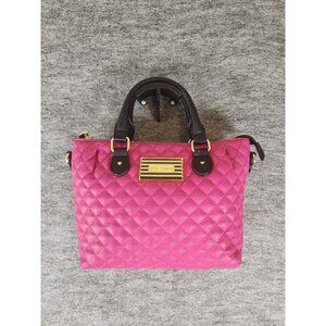 Betsey Johnson Pink, Black, White Faux Leather Gold Hardware 9.5 x 7 x 3 inches